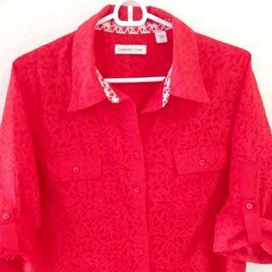 Coldwater Creek:  Beautiful Coral Red Button Down Top